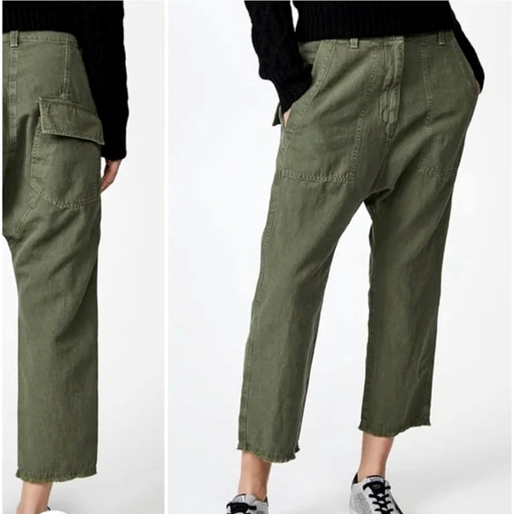 Nili Lotan 6 Slouchy Luna Pant $395 Cropped Drop Crotch Cotton Army Green - Picture 2 of 10